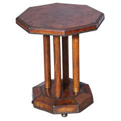 Antique Octagonal Leather-Covered  Accent Table