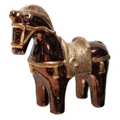 Copper and Gold Metallic Glazed Ceramic Horse after Bitossi
