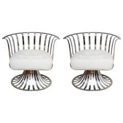 Pair of Russell Woodard Polished Aluminum Lounge Chairs