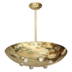 Italian Brass Saucer Chandelier with Faceted Crystals