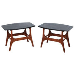 Pair of American Walnut and Slate End Tables