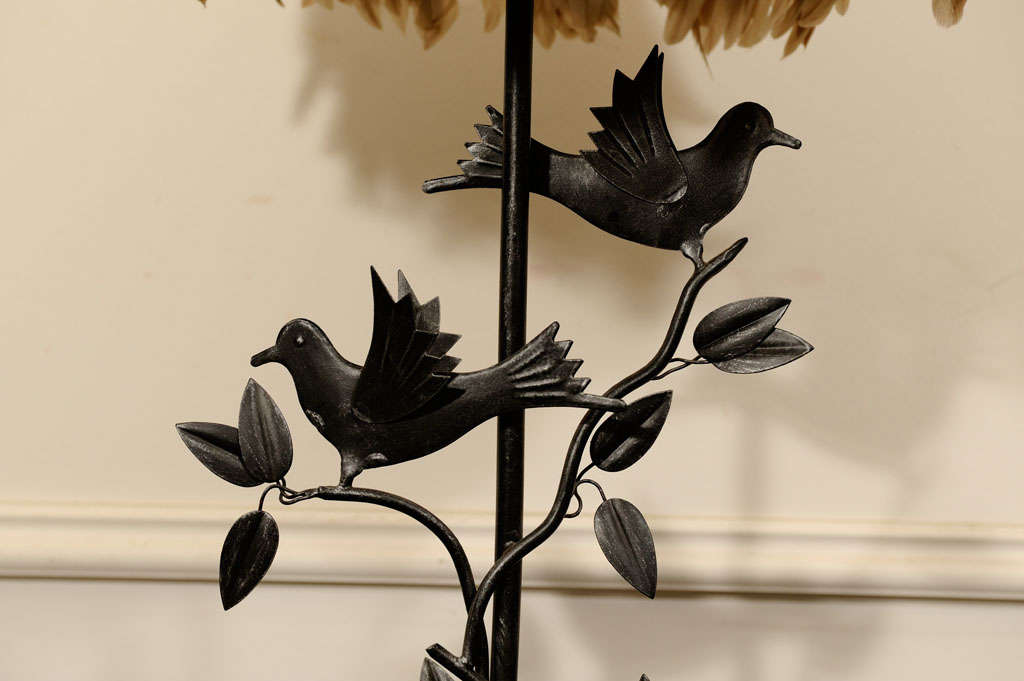 Metal Table Lamp with Feather covered Shade For Sale 2