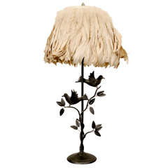 Metal Table Lamp with Feather covered Shade