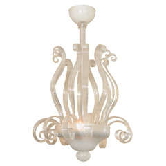 Clear and White Glass Scrolling Tendril Chandelieir by Veronese