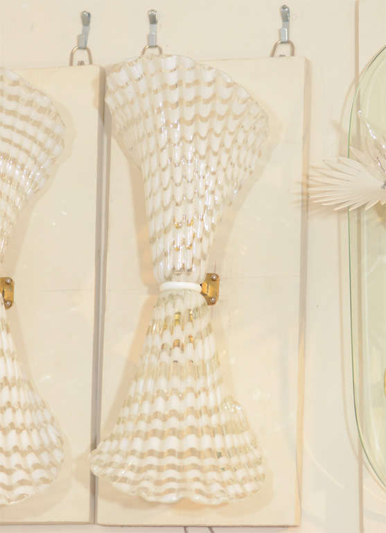 Pair of Lattimo Glass "Bow" Sconces by Venini