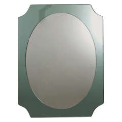 Fontana Arte Green Glass Cut Corner Mirror, Italy, c. 1960