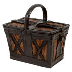 Vintage Leather & Wicker Picnic Basket, England, Early 20th C.