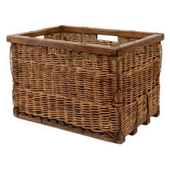 Vintage French Wood & Wicker Champagne Basket, Early 20th C.