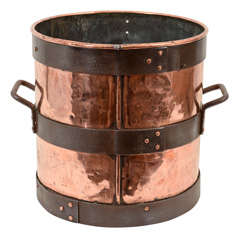 Antique Iron-Bound Copper Log Bin, England, Late 19th Century