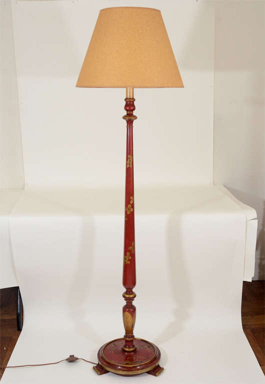 Red Lacquer Chinoiserie Floor Lamp, England, c. 1920