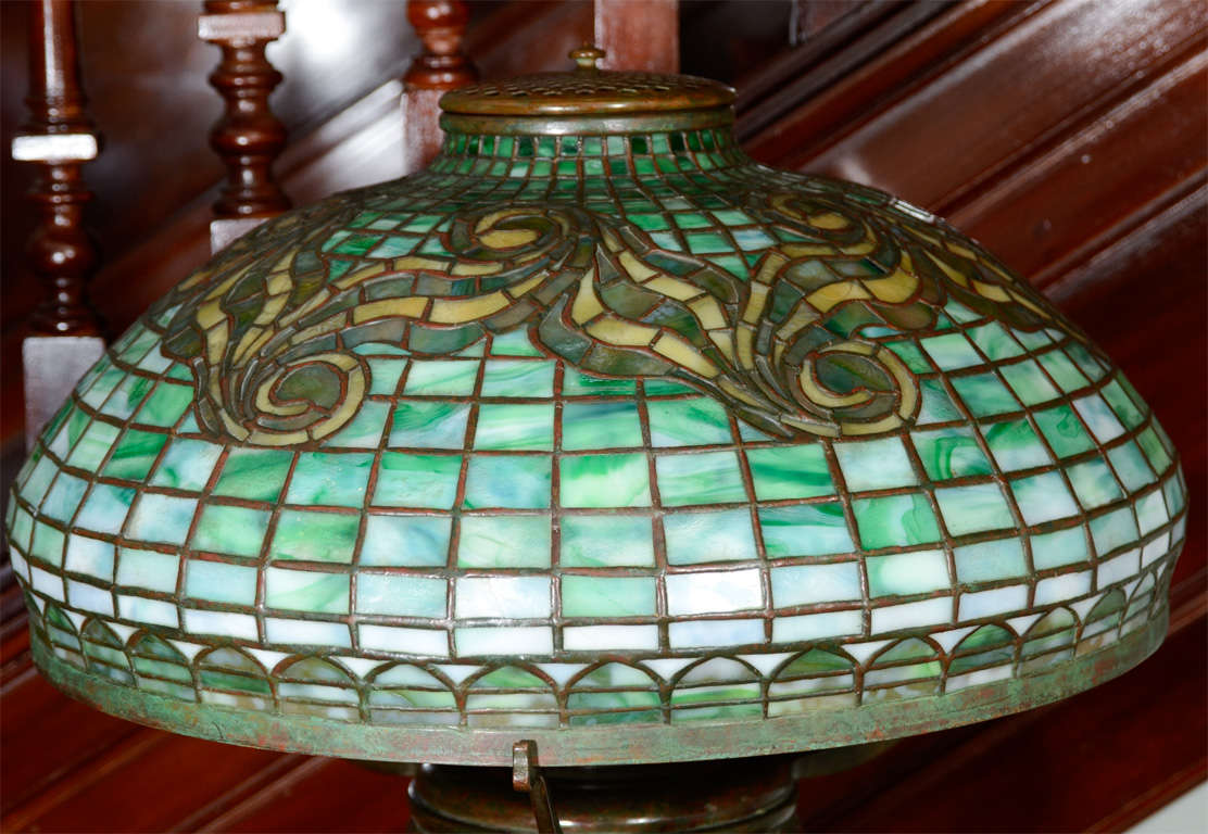 Tiffany Favrile Glass and Bronze Tyler Lamp For Sale 1