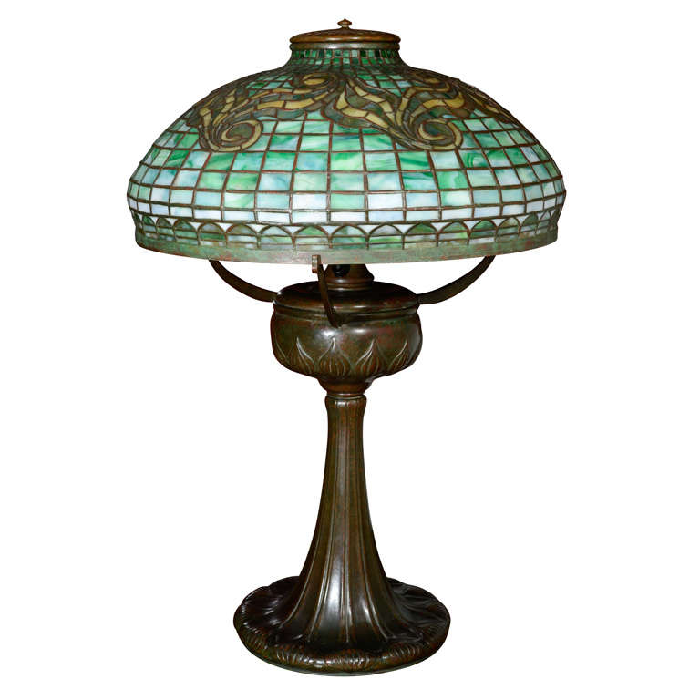 Tiffany Favrile Glass and Bronze Tyler Lamp For Sale