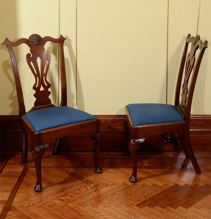 Walnut American Transitional Chippendales Chairs