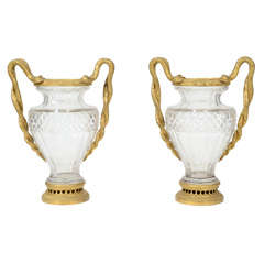 Pair of French Bronze and Crystal Vases