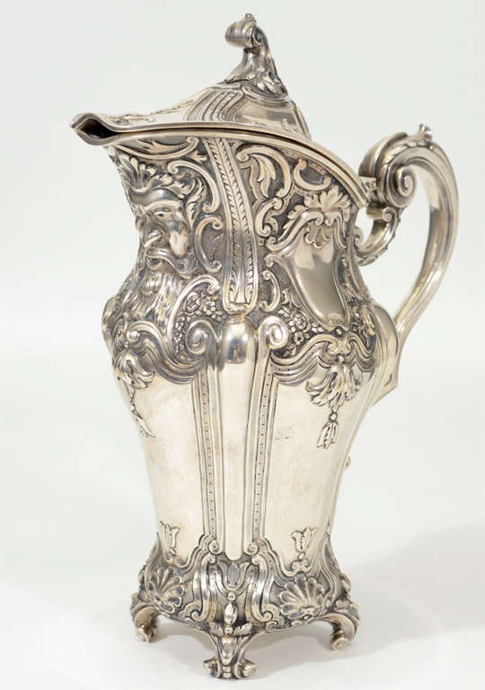 19th century ornate sterling silver Portugese water jug with lid