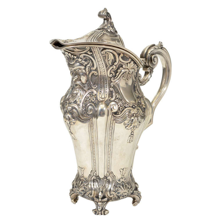 Portugese Sterling Silver Water Jug For Sale