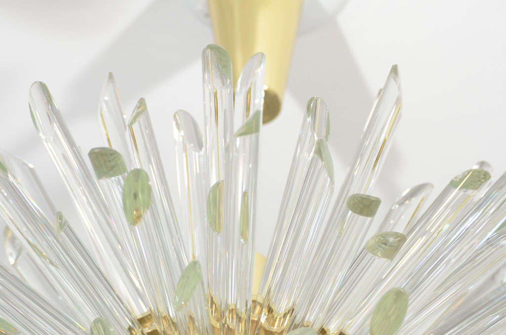 Custom Illuminating Glass Rod Sputnik Chandelier in Polished Brass For Sale 1