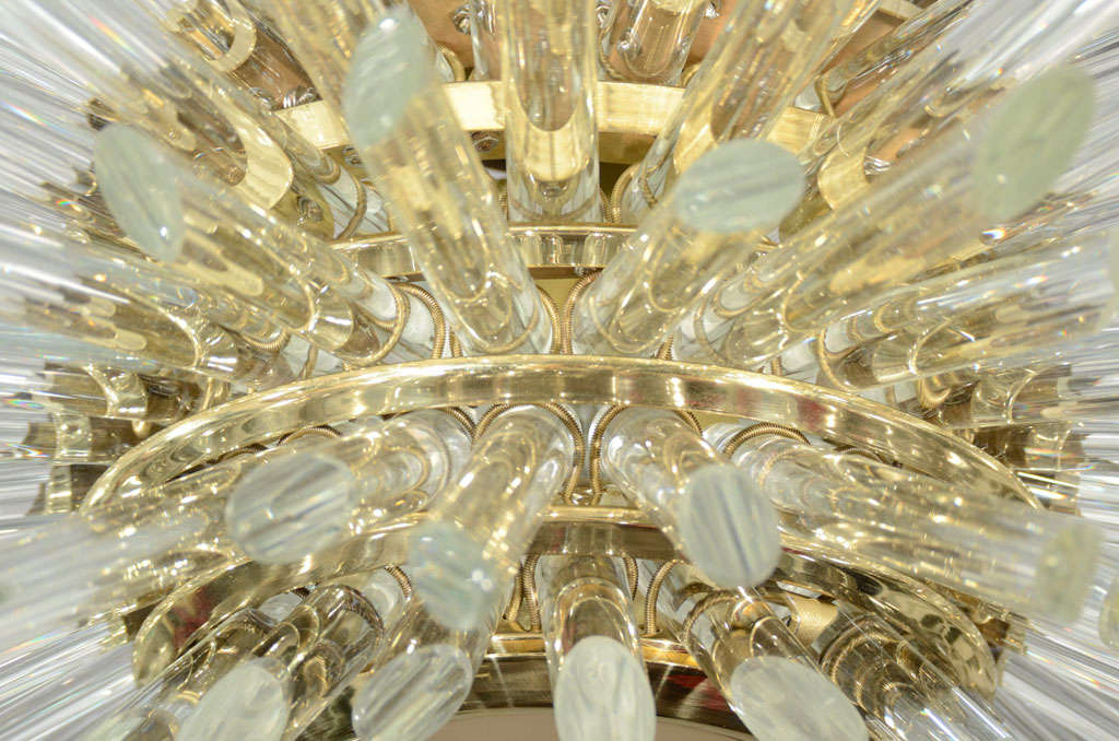 Custom Illuminating Glass Rod Sputnik Chandelier in Polished Brass In New Condition For Sale In New York, NY