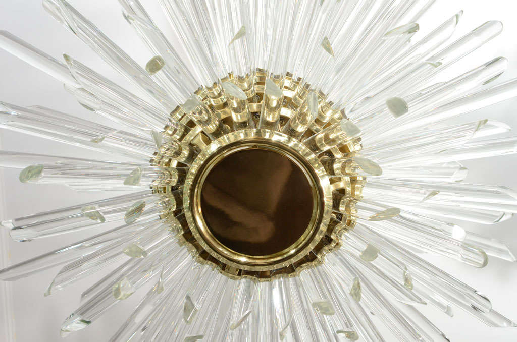 Contemporary Custom Illuminating Glass Rod Sputnik Chandelier in Polished Brass For Sale