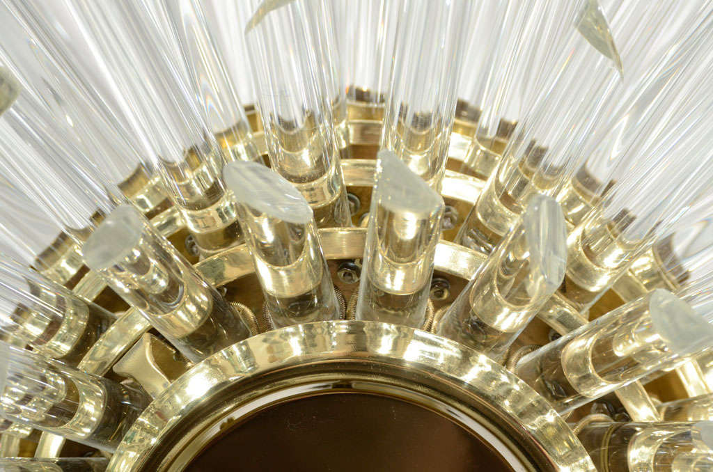 Metal Custom Illuminating Glass Rod Sputnik Chandelier in Polished Brass For Sale