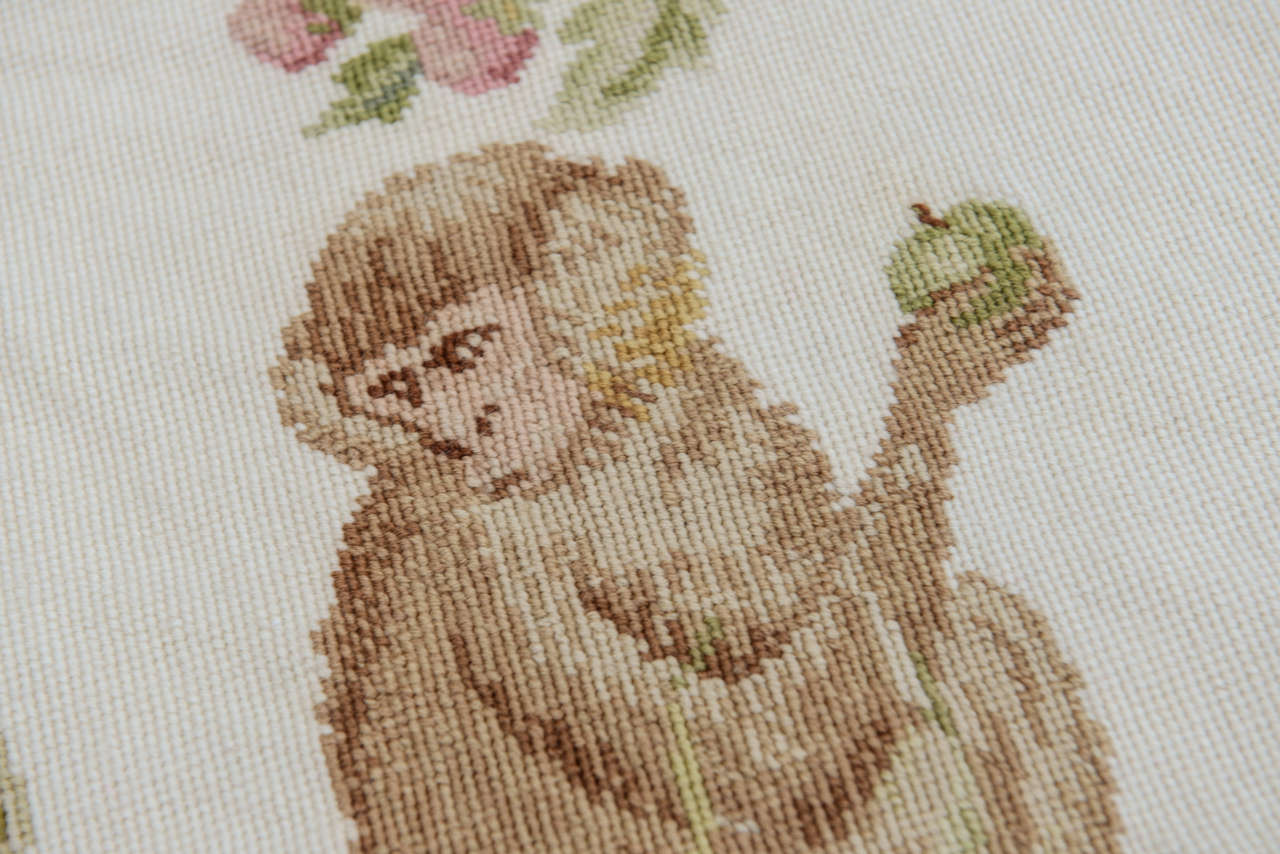 Aubusson Hand Made Wool Needlepoint Rug with Monkeys