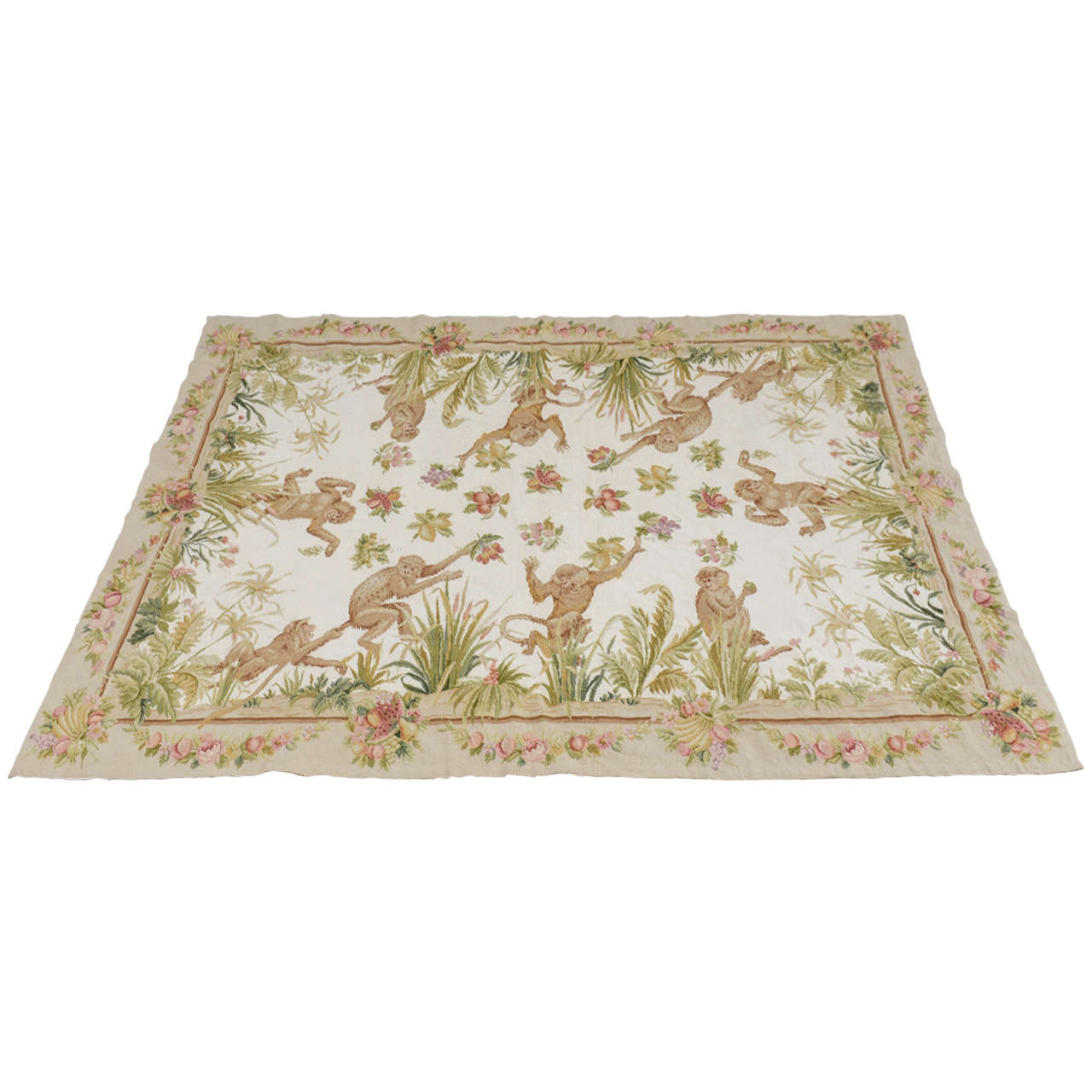 Hand Made Wool Needlepoint Rug with Monkeys