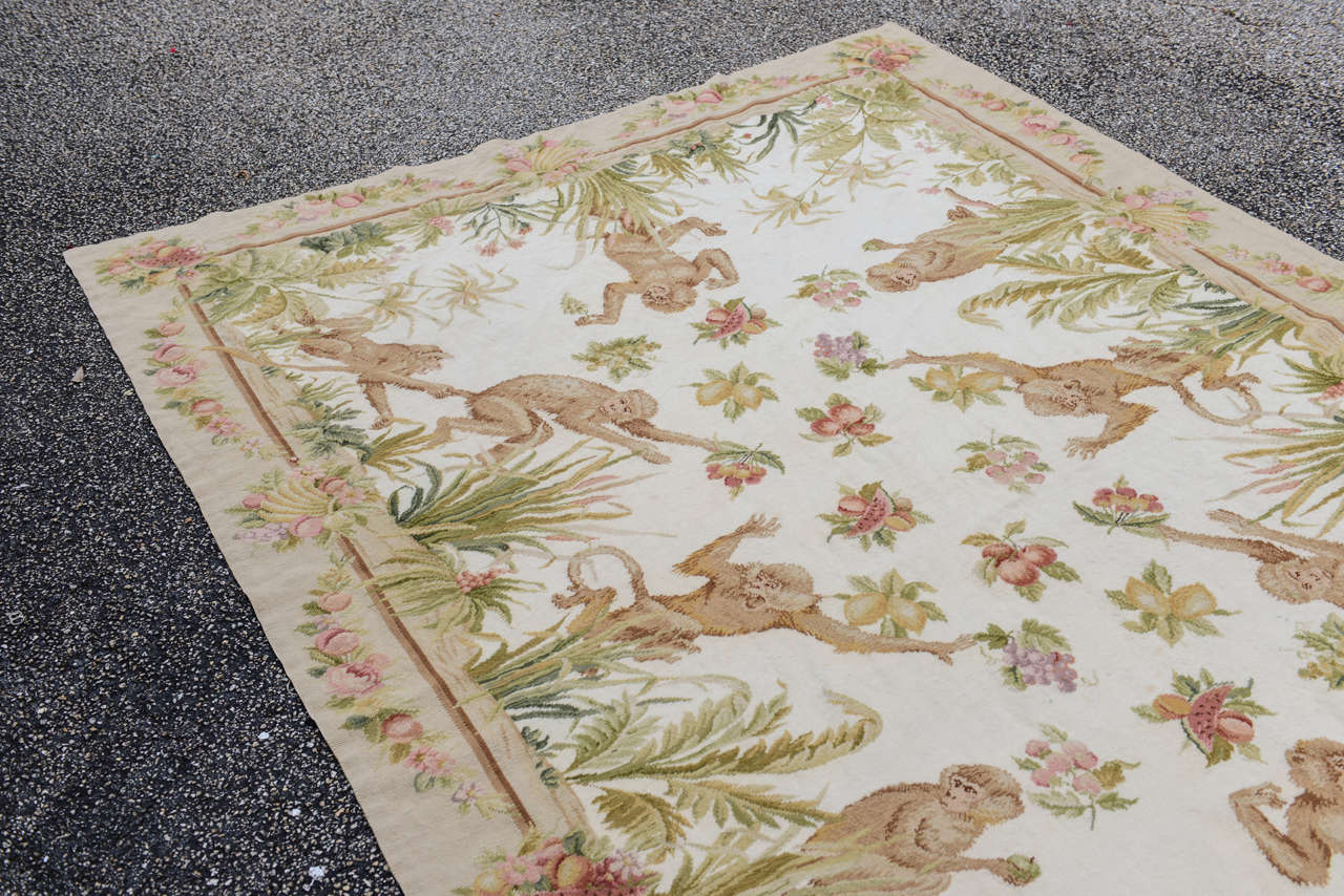 Hand Made Wool Needlepoint Rug with Monkeys at 1stDibs monkey rugs, rug monkeys, bamboo 54