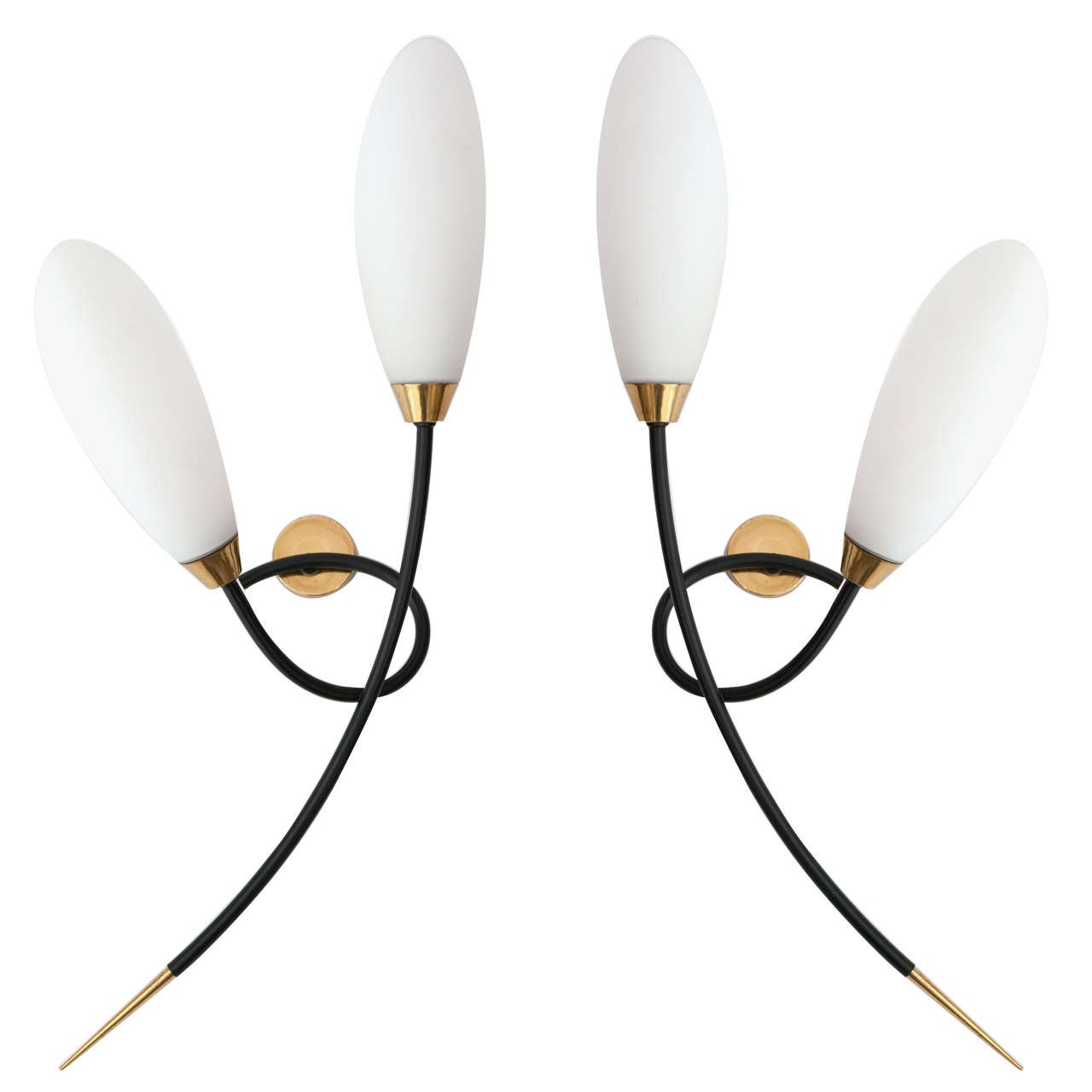 Pair of 50's Iron and Brass Sconces  After Jean Royere