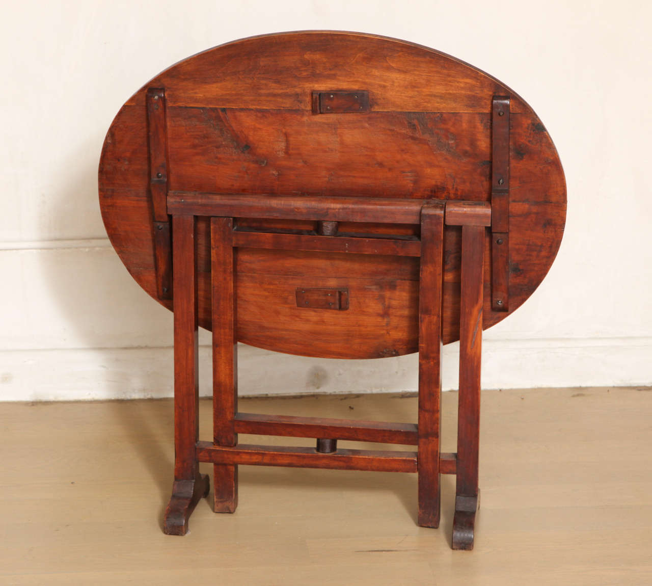 French Oval Cherry Folding Tilt Top Side Table, Late 19th or 20th Century For Sale 2