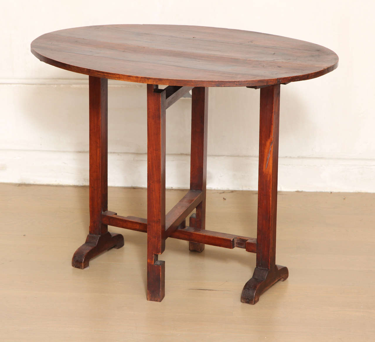 French Oval Cherry Folding Tilt Top Side Table, Late 19th or 20th Century For Sale 3