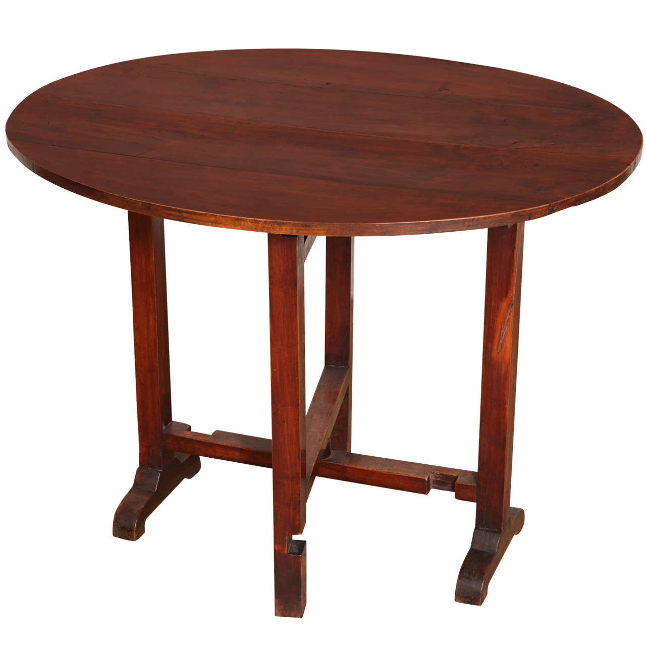 French Oval Cherry Folding Tilt Top Side Table, Late 19th or 20th Century For Sale