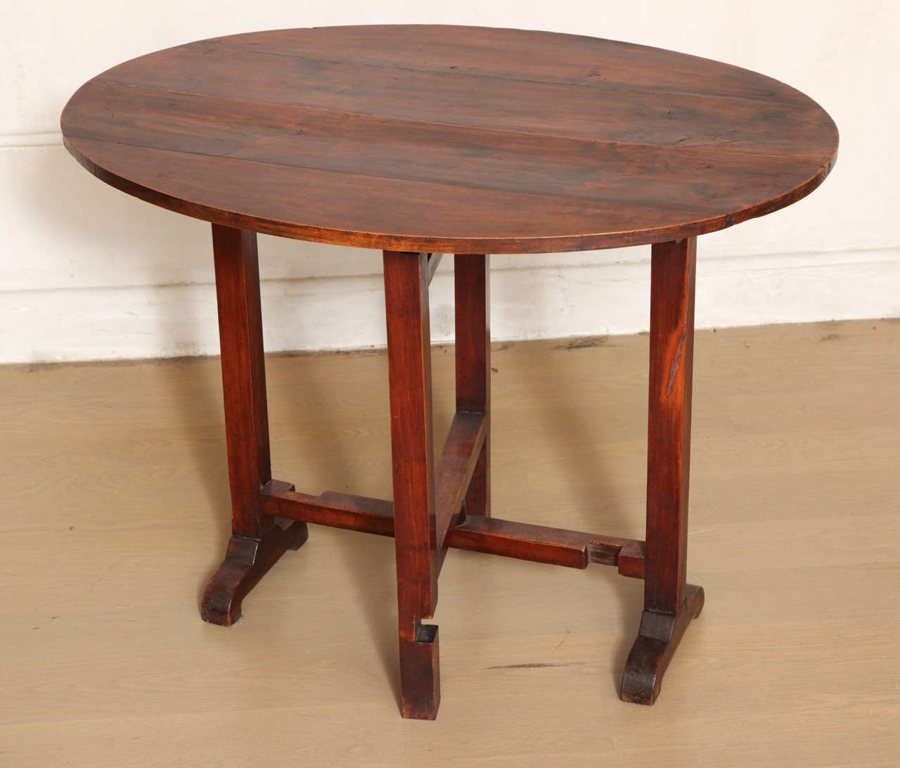 French Oval Cherry Folding Tilt Top Side Table, Late 19th or 20th
