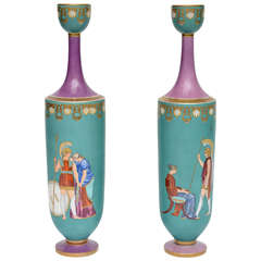 Pair of Porcelain Painted Urns