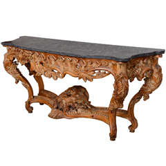 Italian Carved Console with Granite Top