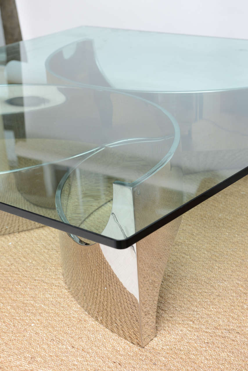 Superb French Stainless Steel Coffee Table In Excellent Condition In Miami, FL