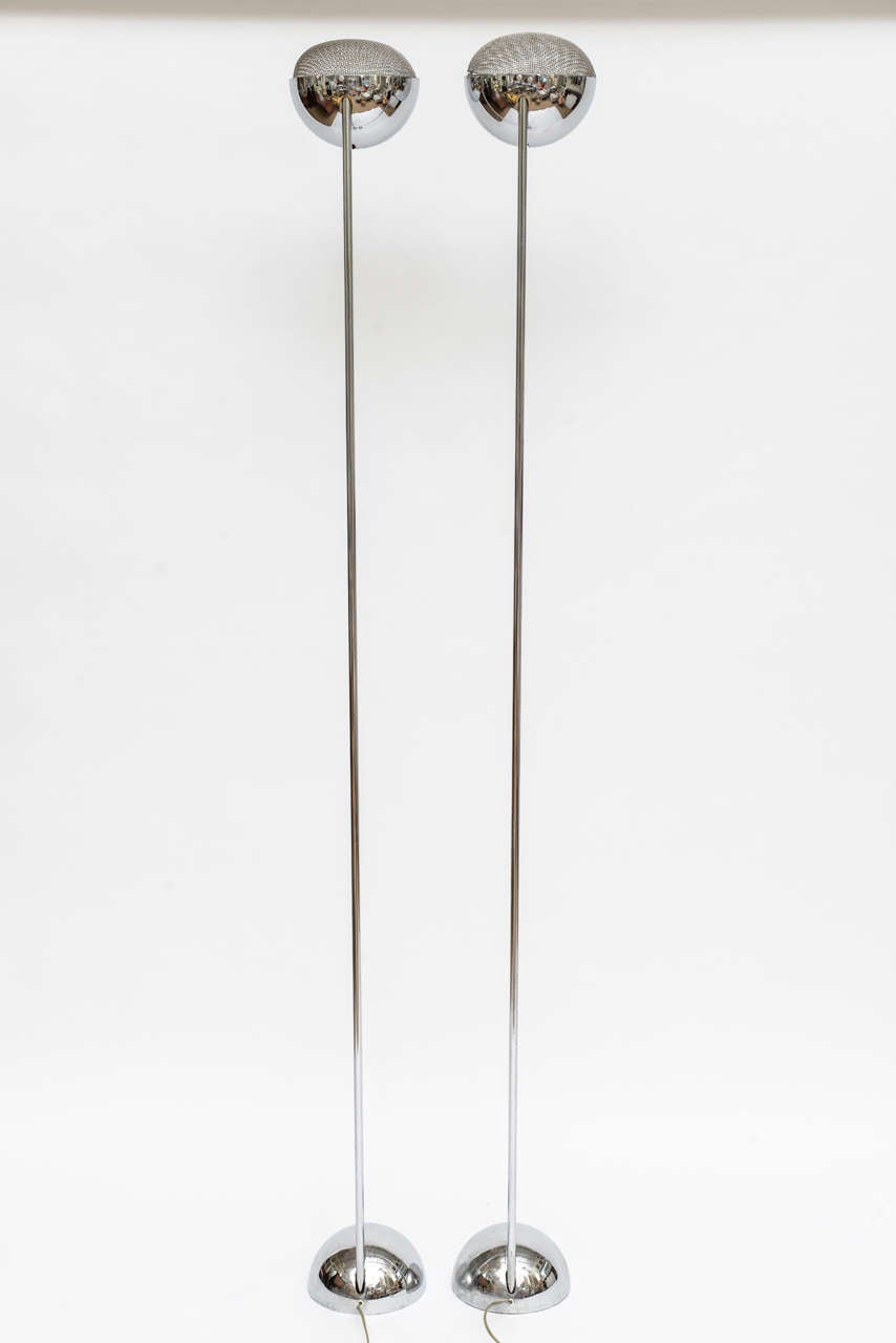 Iconic floor lamps by Robert Sonneman. Comes with foot dimmers and mesh caps.