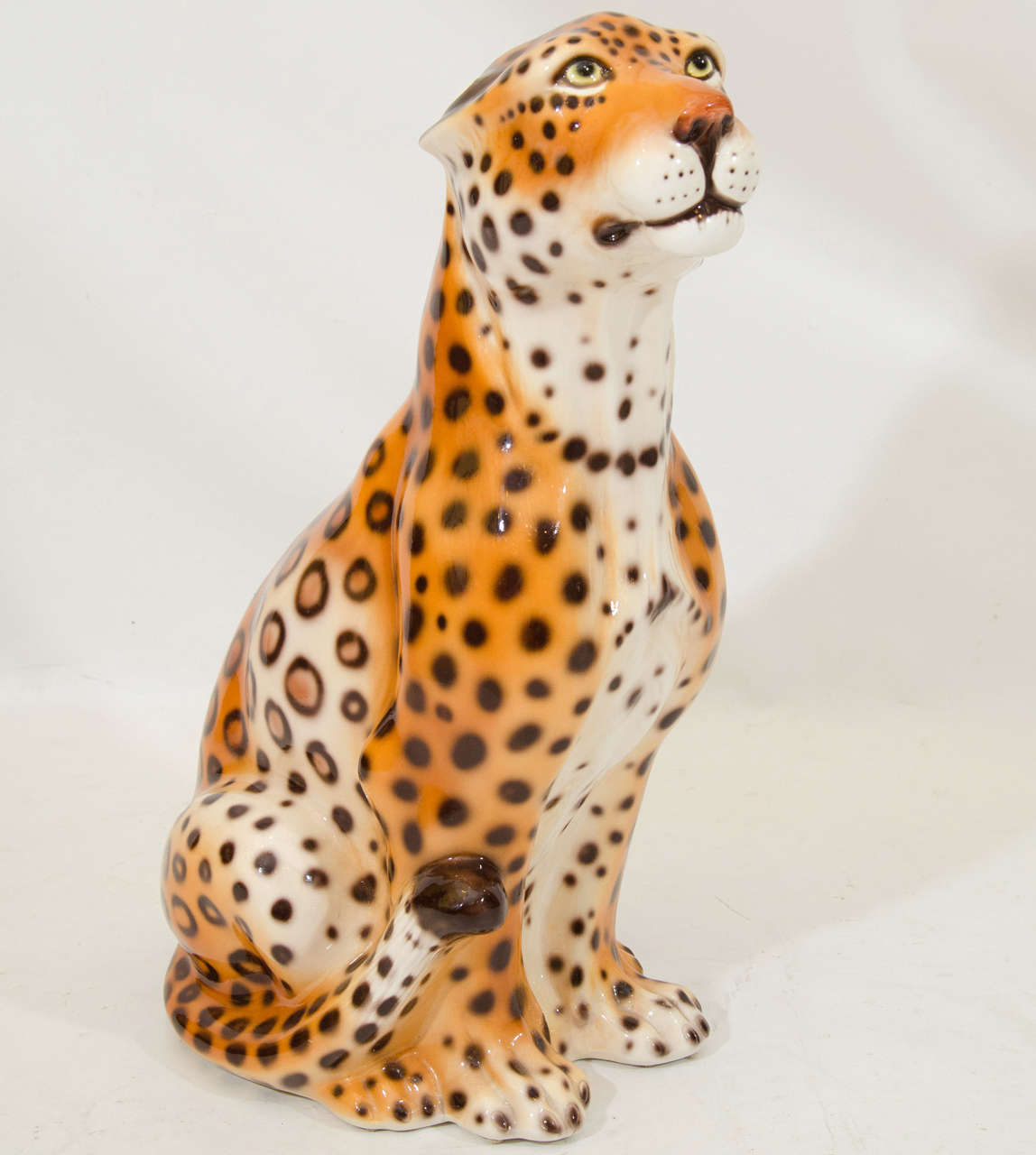 Impressive majolica leopard large scale floor sculpture. Located at ABC Home, 646-602-3519.