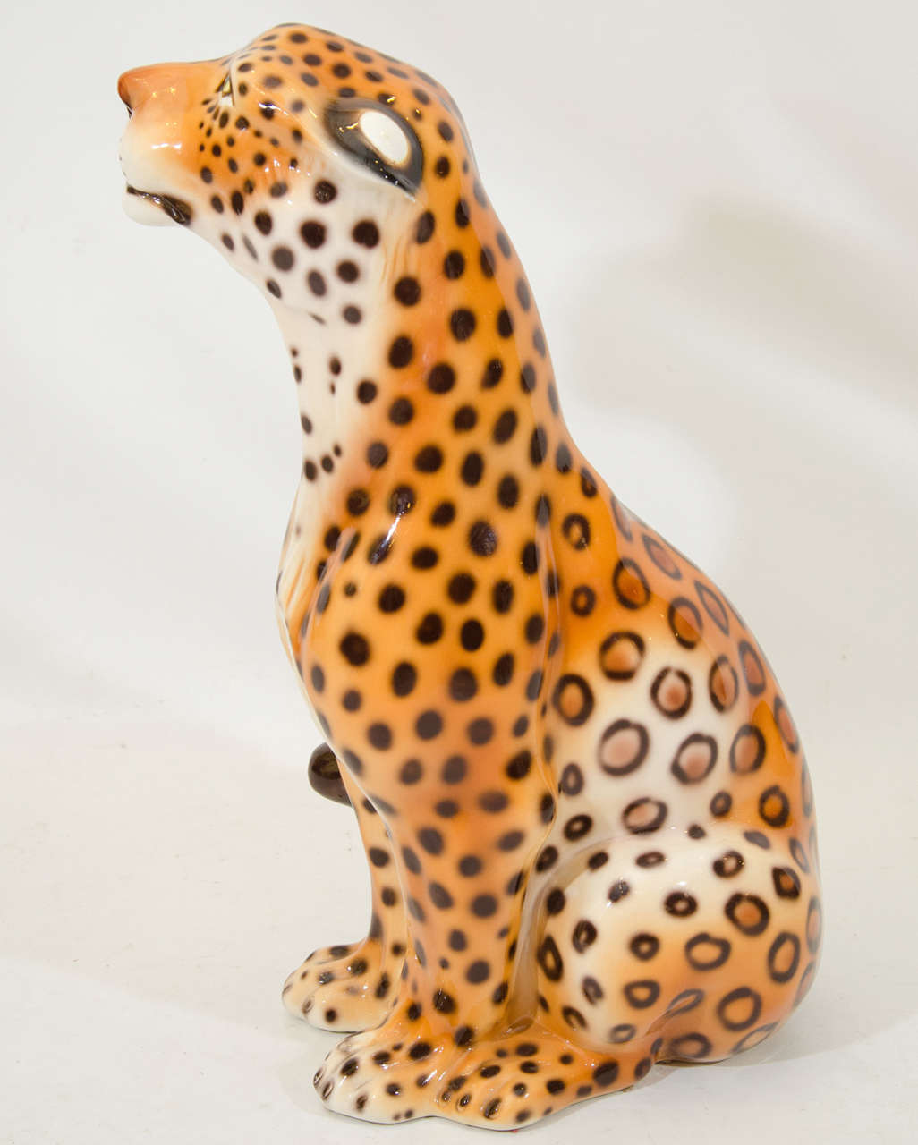 Ceramic Majolica Leopard Floor Sculpture