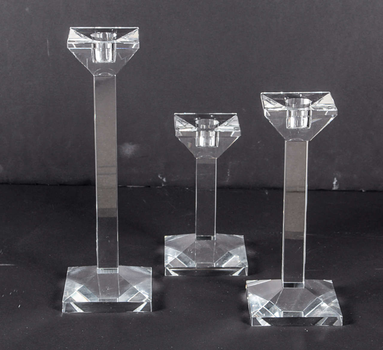 Set of 3 Crystal Candlesticks by Oleg Cassini In Excellent Condition For Sale In New York, NY