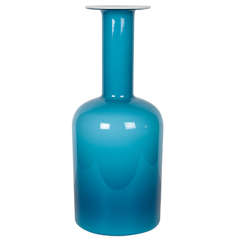 Vintage X-Large Turquoise Cased Glass Vase By Otto Brauer For Holmegaard