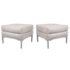 Stunning Pair of Glass Bead Upholstered Ottomans