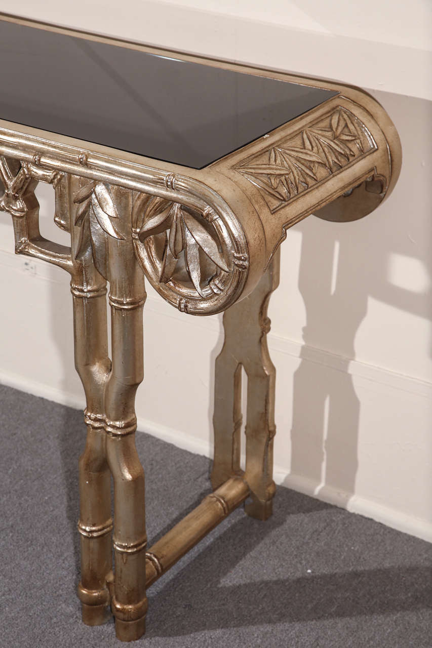 Mid-20th Century Silver Leafed Bamboo Console by James Mont
