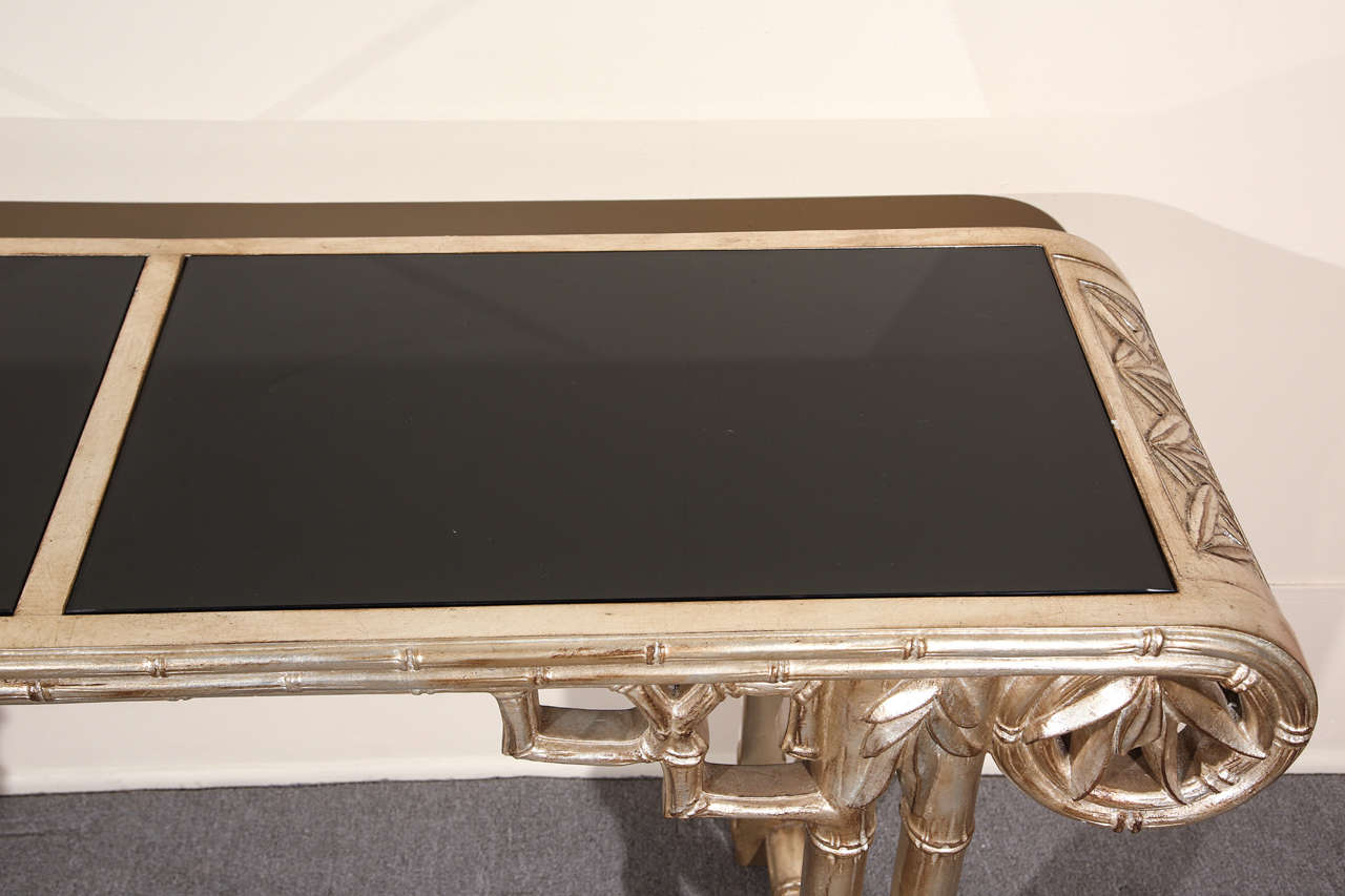 Wood Silver Leafed Bamboo Console by James Mont