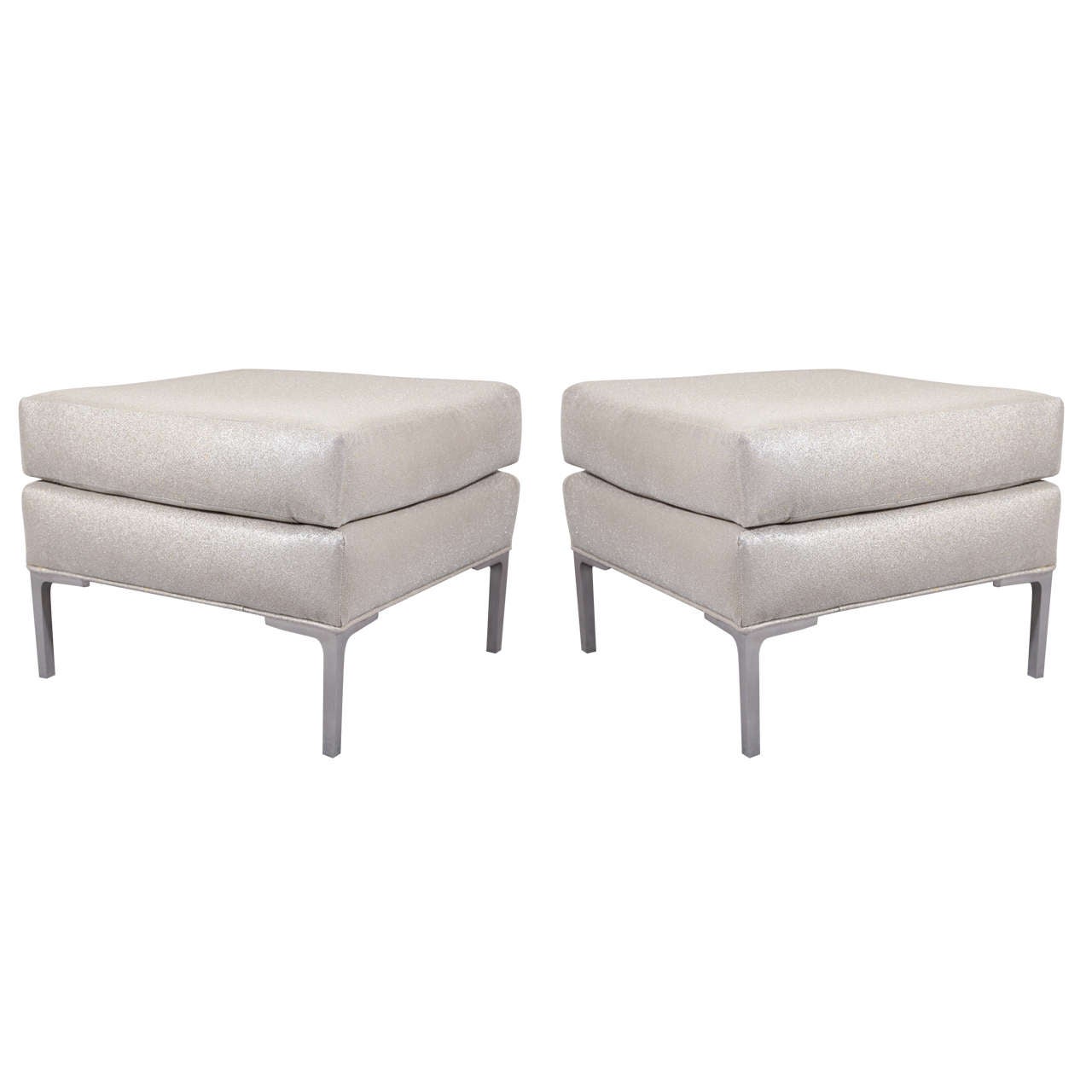 Stunning Pair of Glass Bead Upholstered Ottomans at 1stdibs
