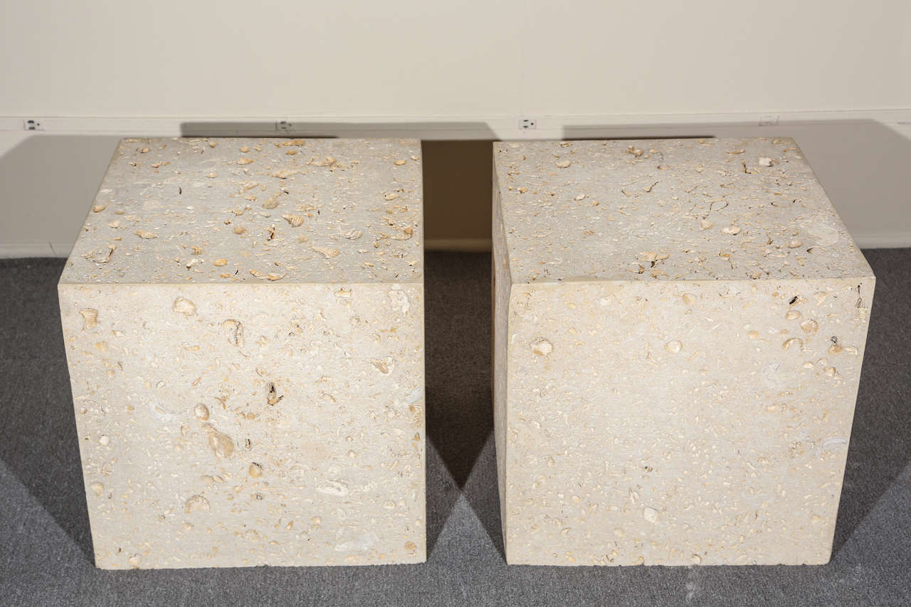 Pair of Fossil Stone End Tables at 1stDibs
