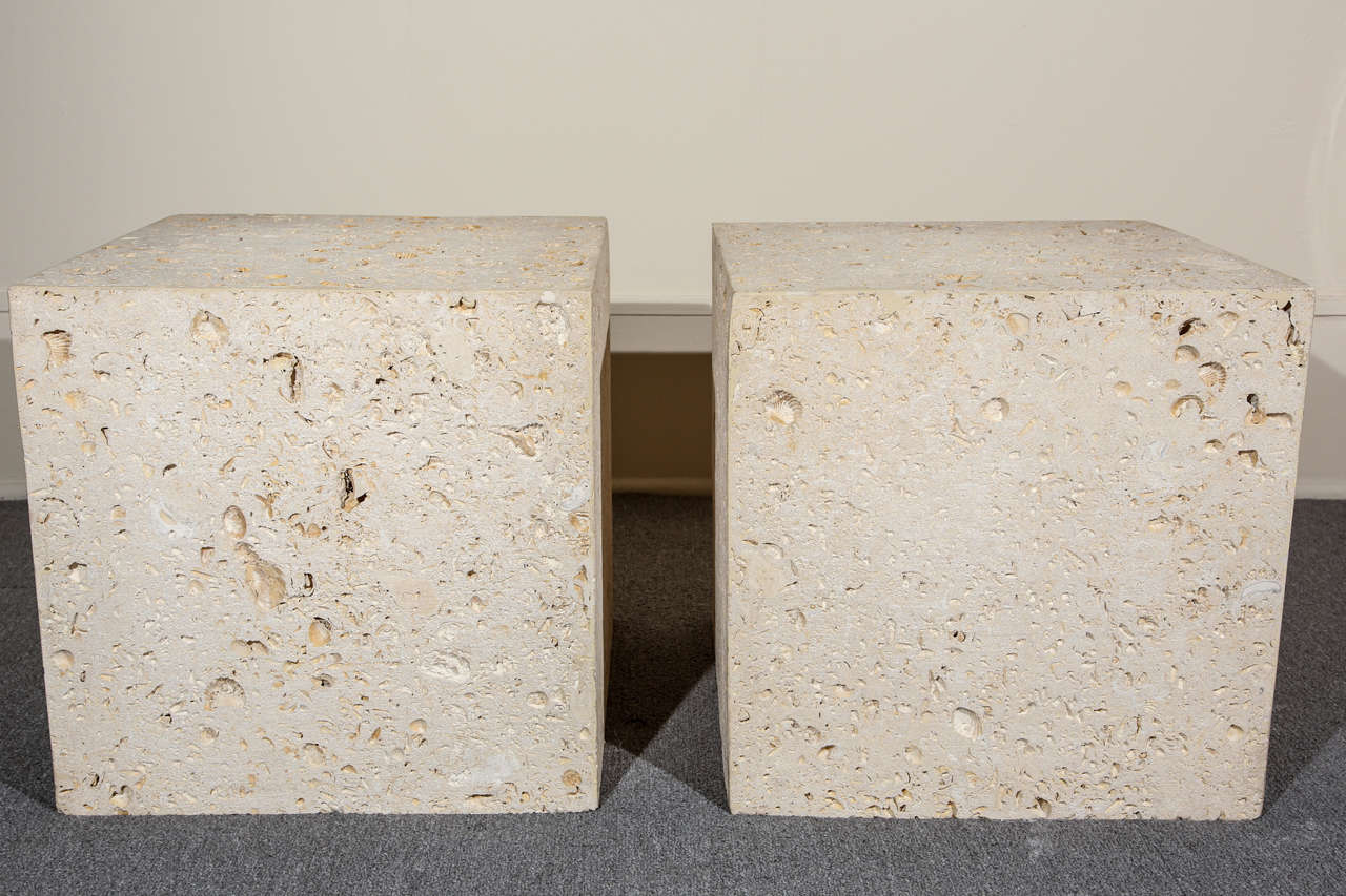 Pair of Fossil Stone End Tables at 1stDibs