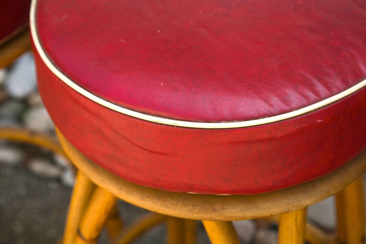 Heywood Wakefield Rattan Bar Stools In Good Condition In Old Saybrook, CT