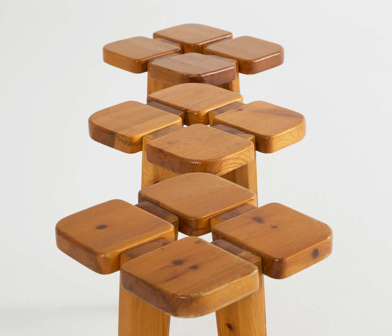 Lisa Johansson Pape in Solid Pine Three Barstools In Good Condition In Waalwijk, NL