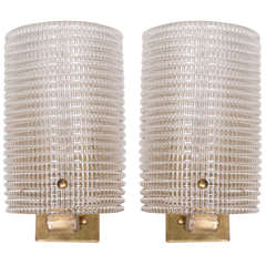 Pair of Barovier & Toso Patterned Glass Wall Sconces