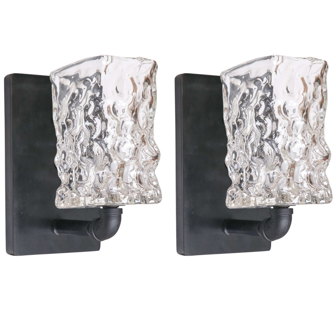 Pair of Industrial Style Handblown Glass Wall Sconces